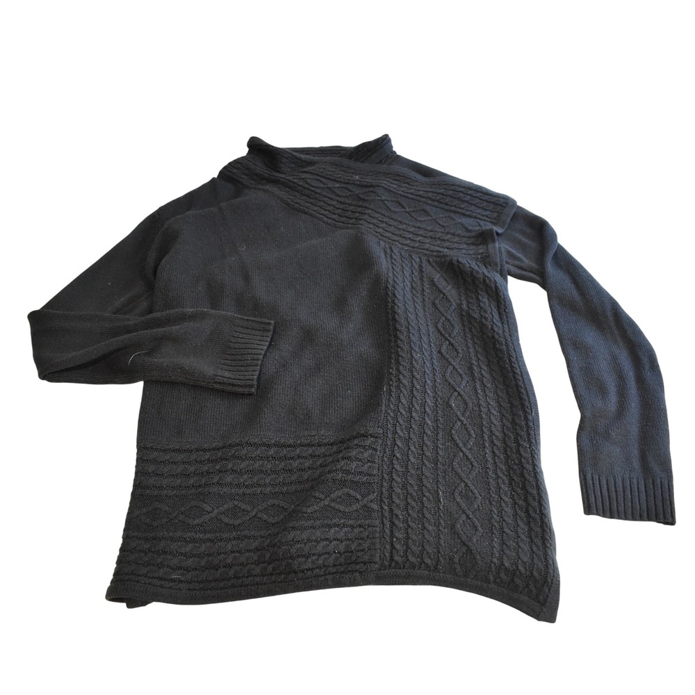 iZ Byer Cable Knit Sweater Womens XL Black Excellent Asymmetrical Mock Neck
